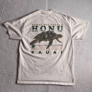 Hanes White Tee with Green HONU Turtle Graphic - Kauai